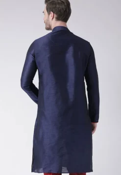 Solid Color Dupion Silk Kurta in Navy Blue