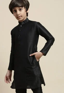 Solid Color Dupion Silk Kurta in Black