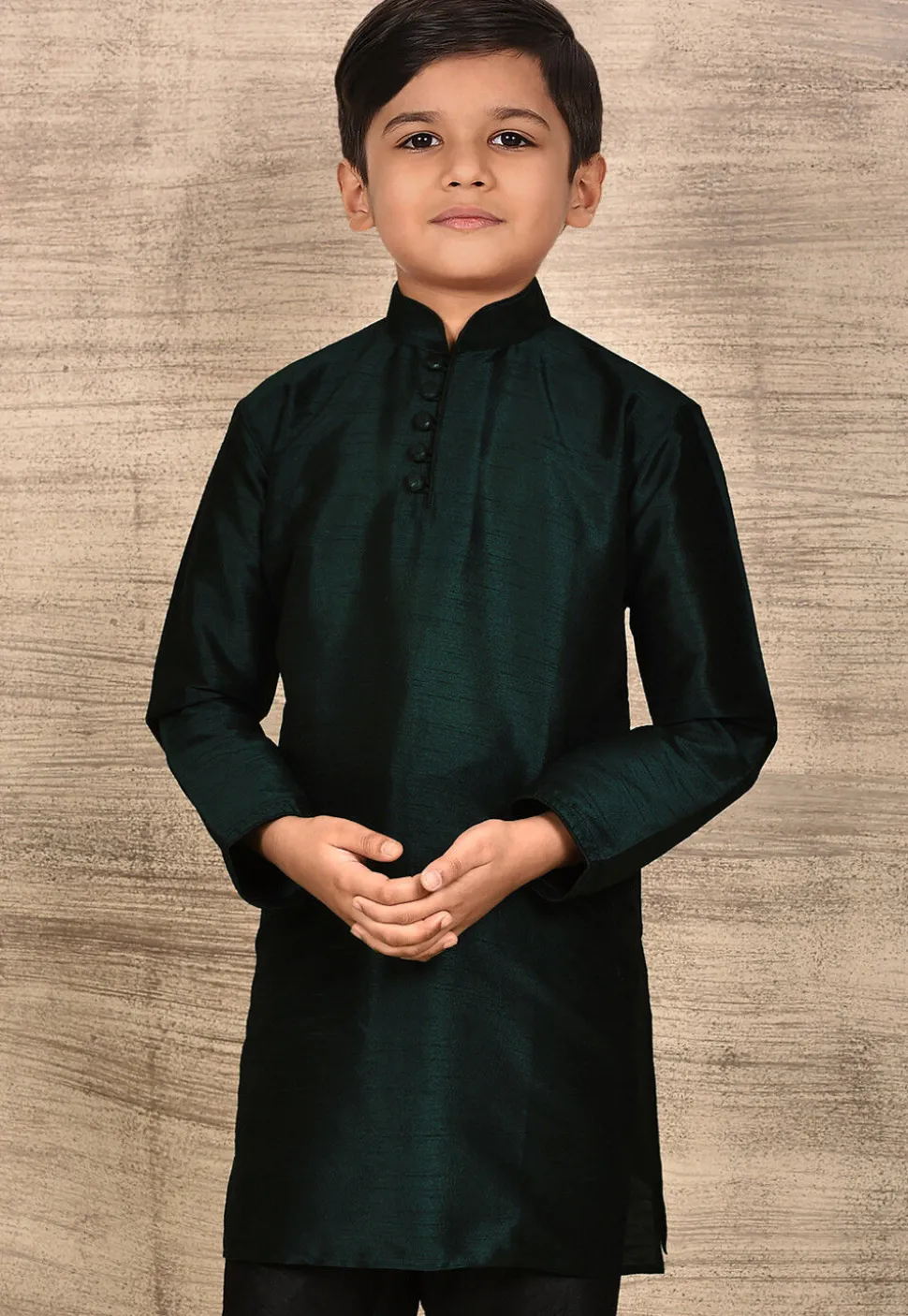 Solid Color Dupion Silk Kurta in Dark Green