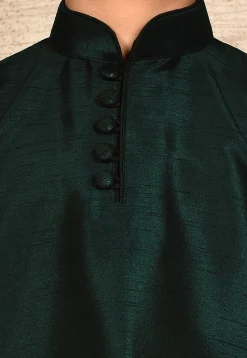 Solid Color Dupion Silk Kurta in Dark Green