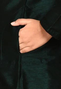 Solid Color Dupion Silk Kurta in Dark Green