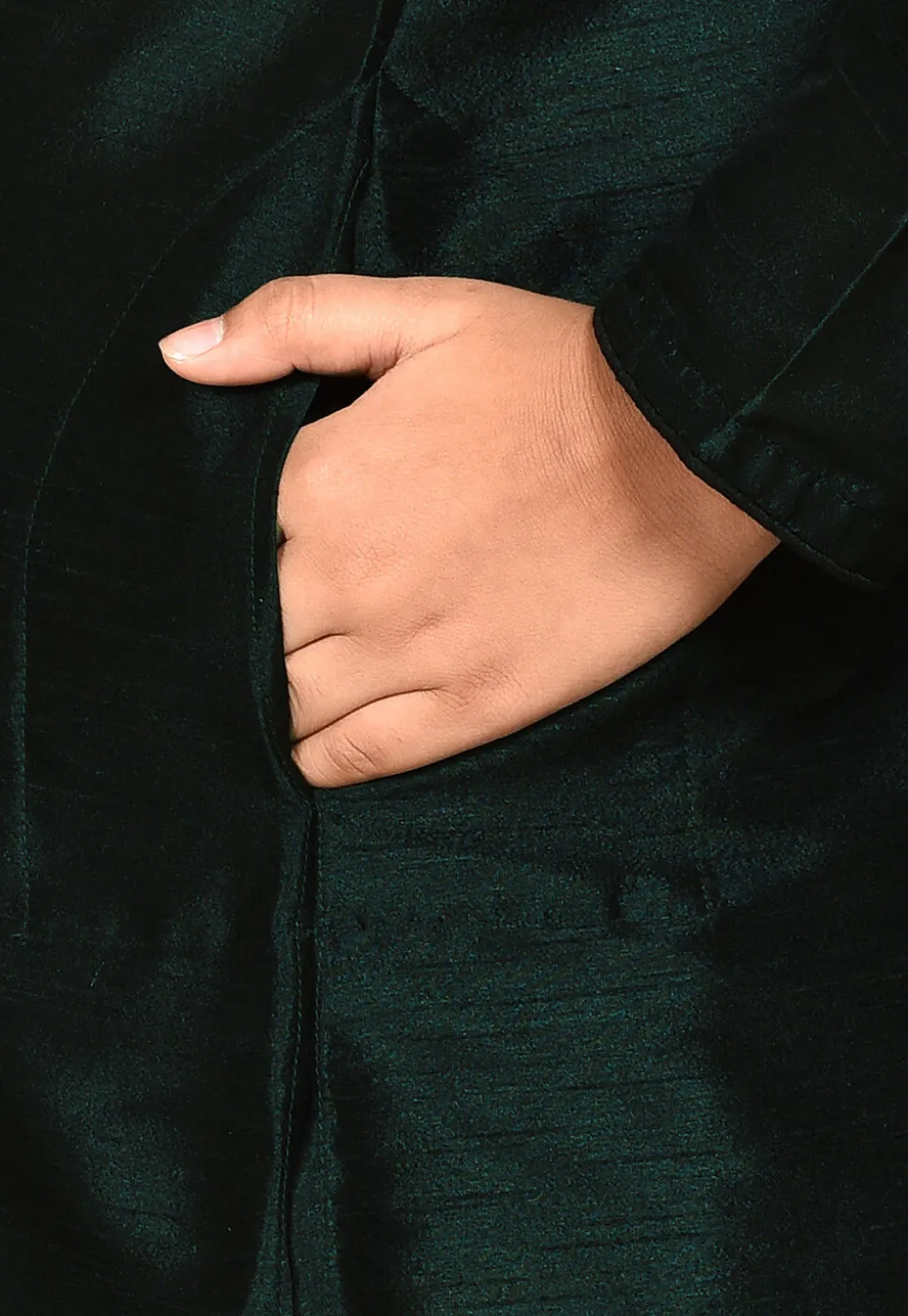 Solid Color Dupion Silk Kurta in Dark Green