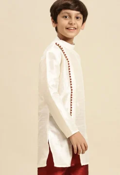 Solid Color Dupion Silk Kurta Pyjama Set in Off White