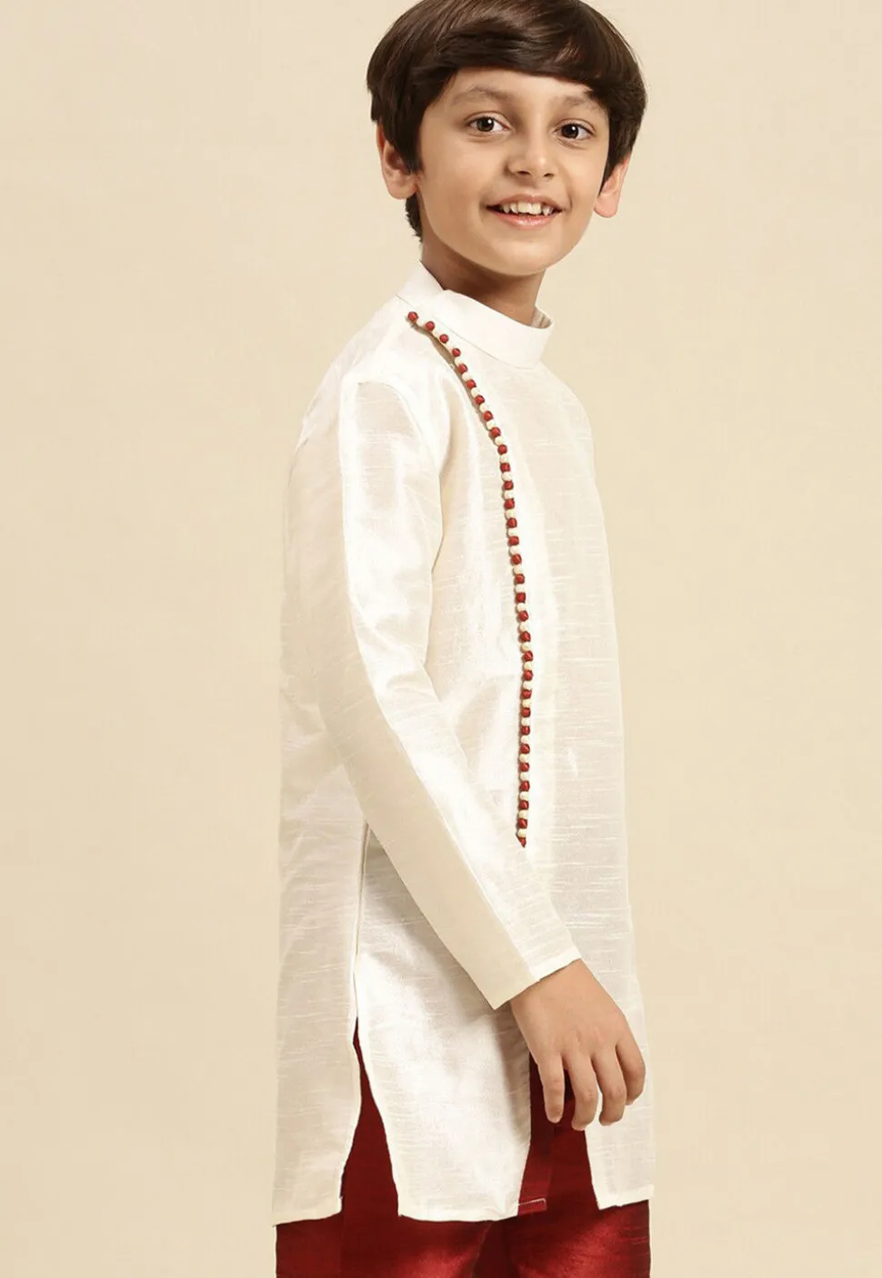 Solid Color Dupion Silk Kurta Pyjama Set in Off White