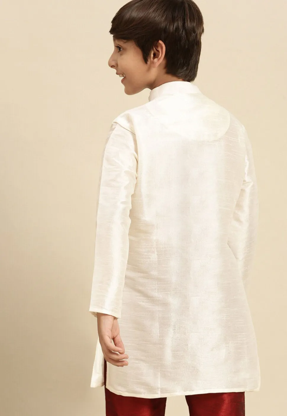 Solid Color Dupion Silk Kurta Pyjama Set in Off White