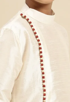 Solid Color Dupion Silk Kurta Pyjama Set in Off White