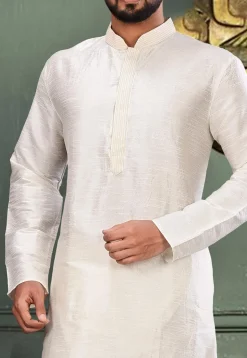 Solid Color Dupion Silk Kurta in Off White