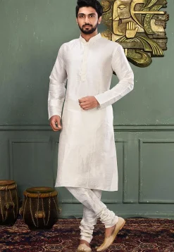 Solid Color Dupion Silk Kurta in Off White