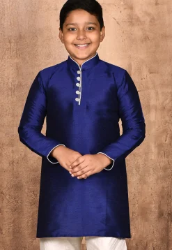 Solid Color Dupion Silk Kurta in Navy Blue