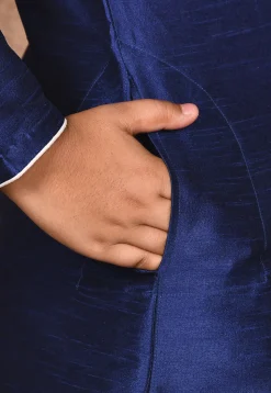 Solid Color Dupion Silk Kurta in Navy Blue