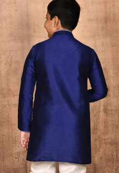Solid Color Dupion Silk Kurta in Navy Blue