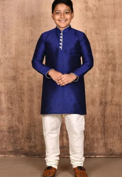 Solid Color Dupion Silk Kurta in Navy Blue