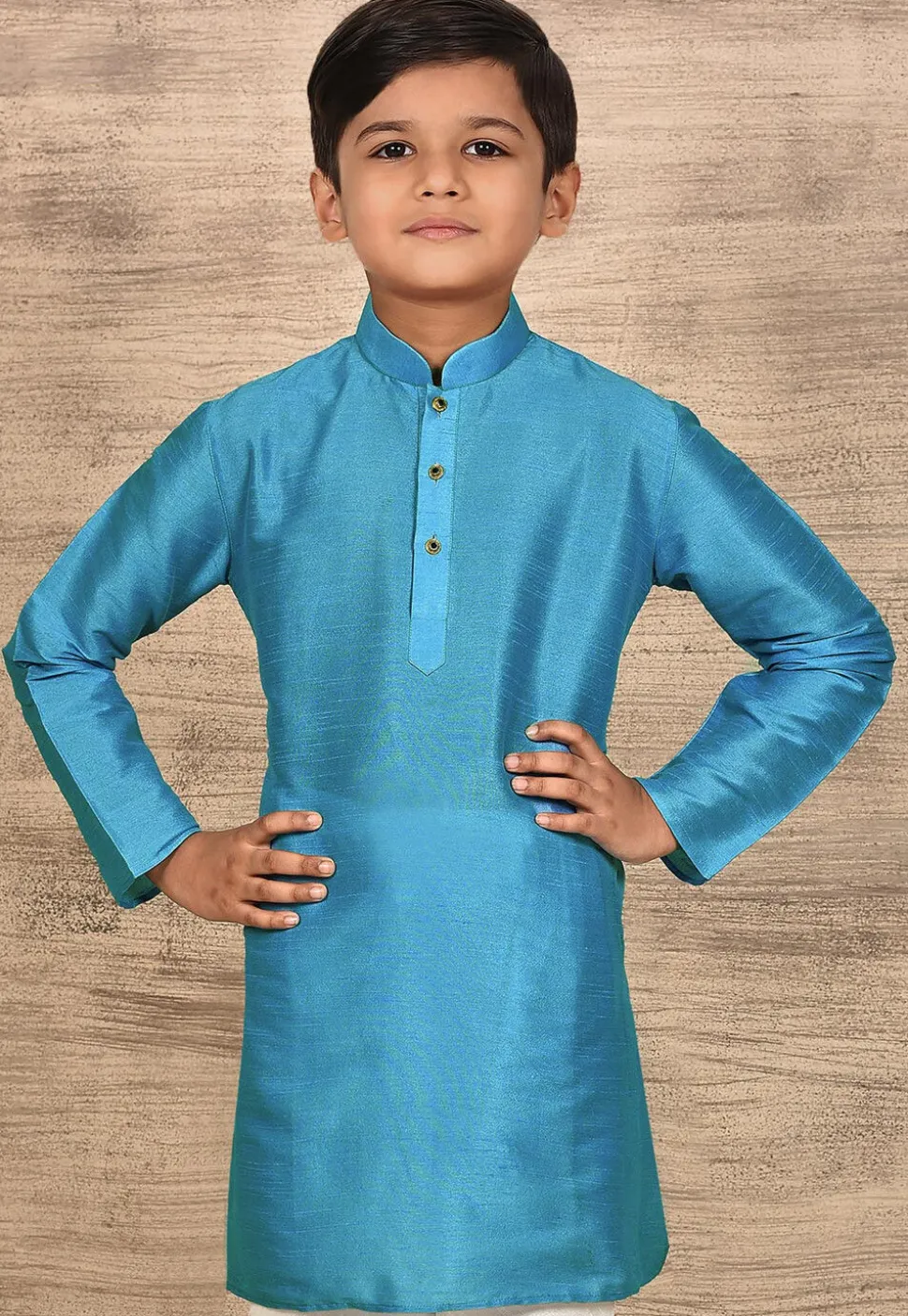 Solid Color Dupion Silk Kurta in Sky Blue