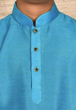 Solid Color Dupion Silk Kurta in Sky Blue