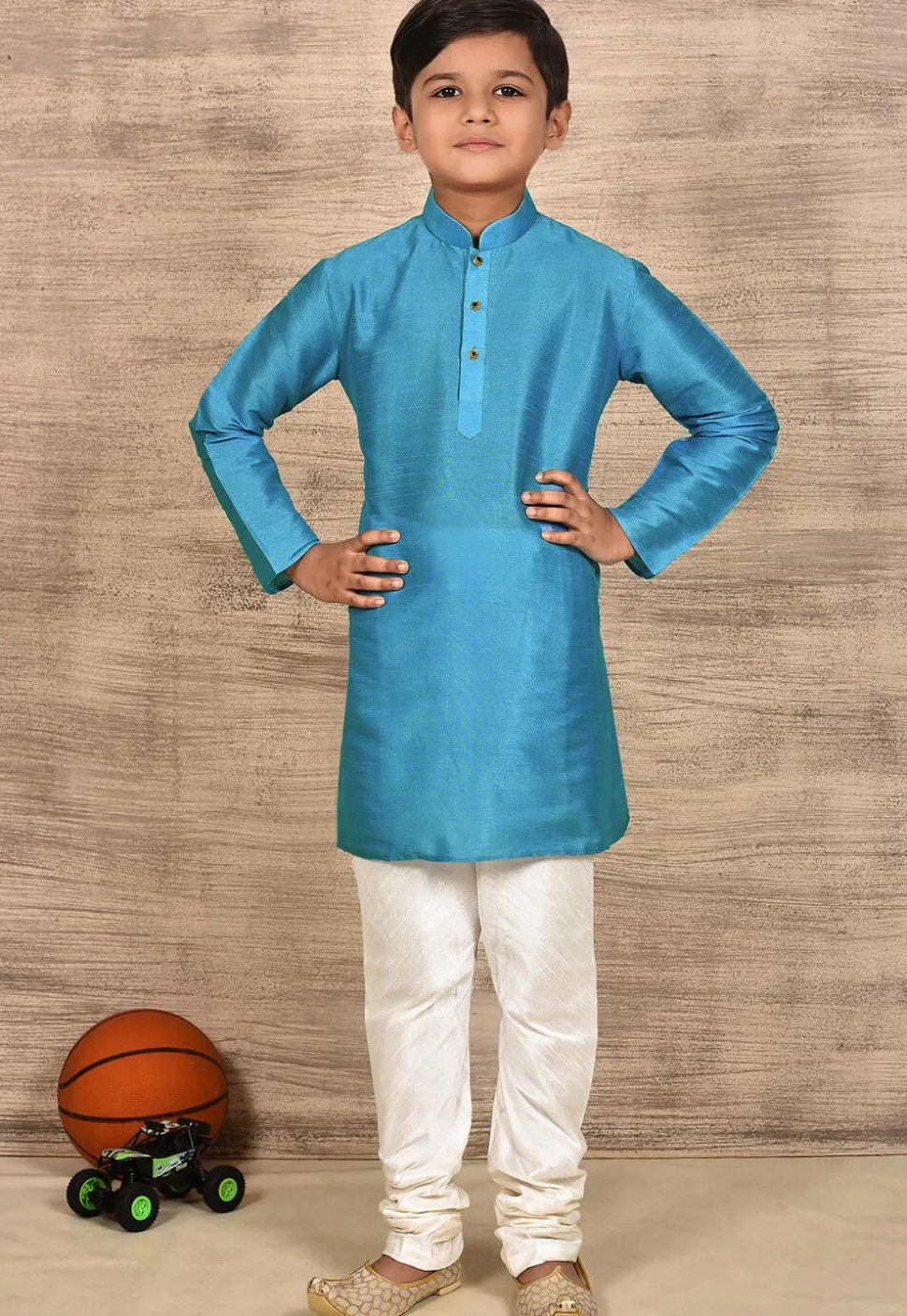 Solid Color Dupion Silk Kurta in Sky Blue