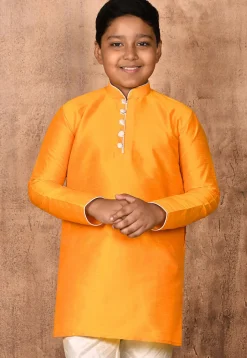 Solid Color Dupion Silk Kurta in Mustard