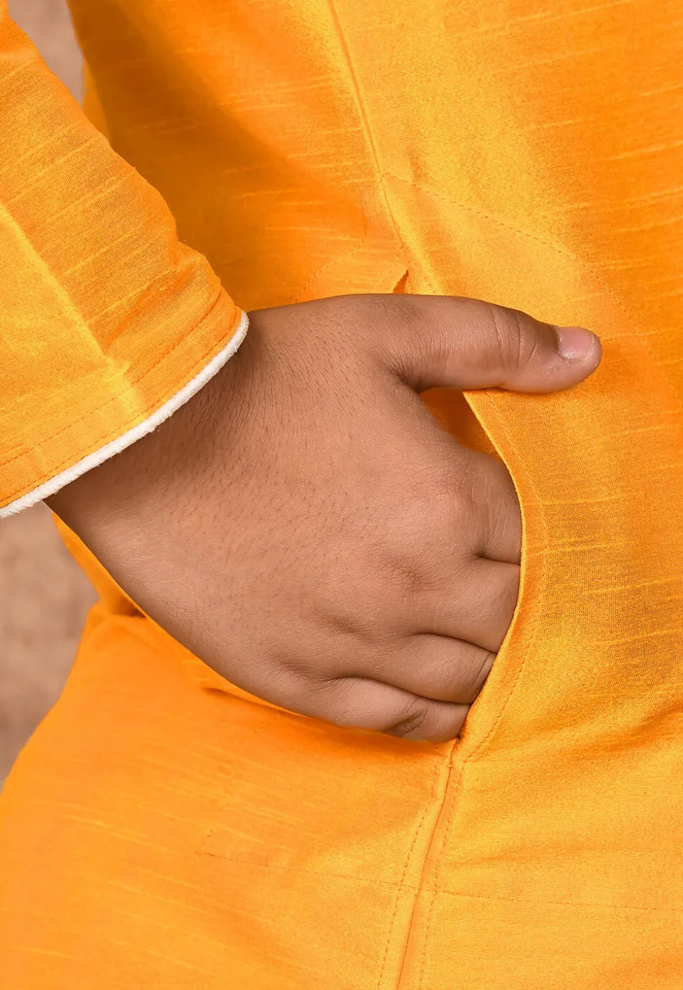 Solid Color Dupion Silk Kurta in Mustard