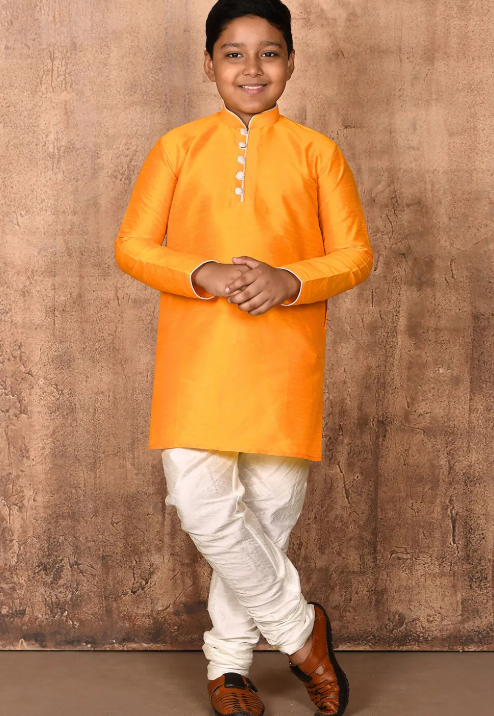 Solid Color Dupion Silk Kurta in Mustard