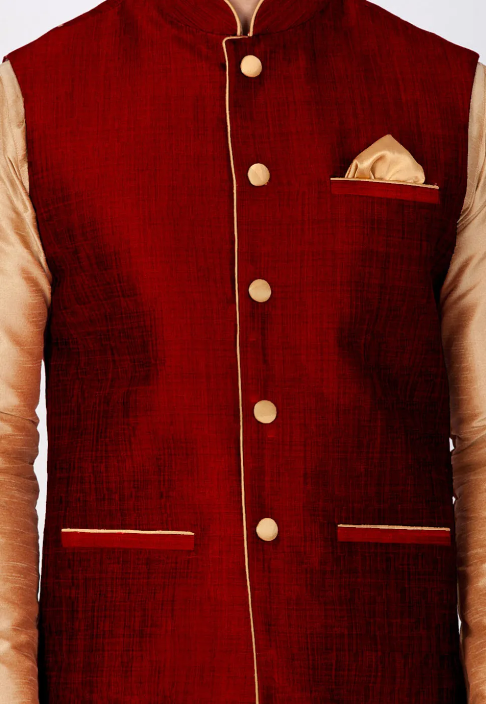 Solid Color Dupion Silk Kurta Jacket Set in Beige