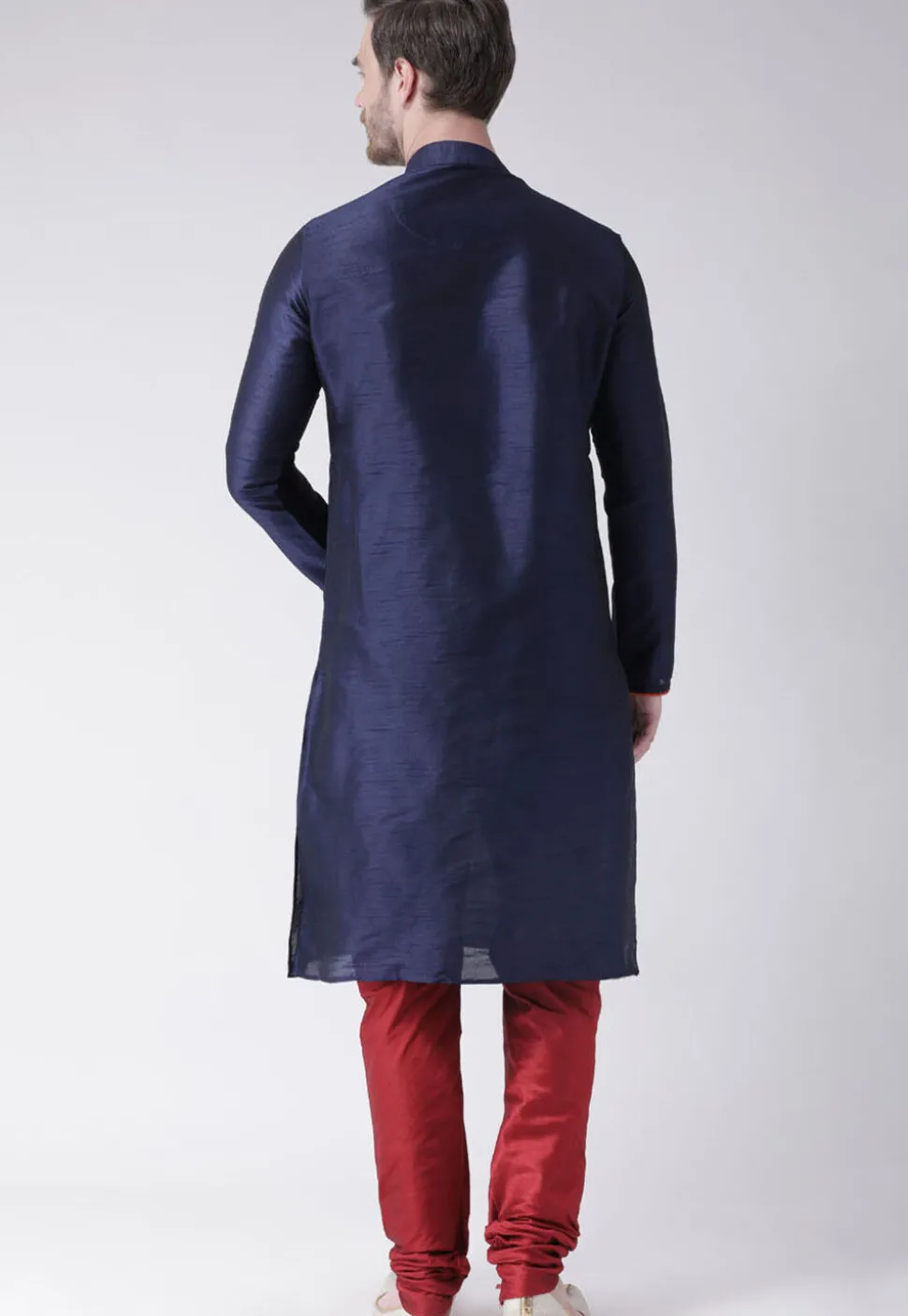 Solid Color Dupion Silk Kurta Set in Navy Blue