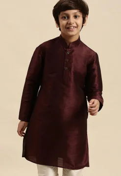 Solid Color Dupion Silk Kurta in Wine