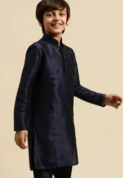 Solid Color Dupion Silk Kurta in Navy Blue