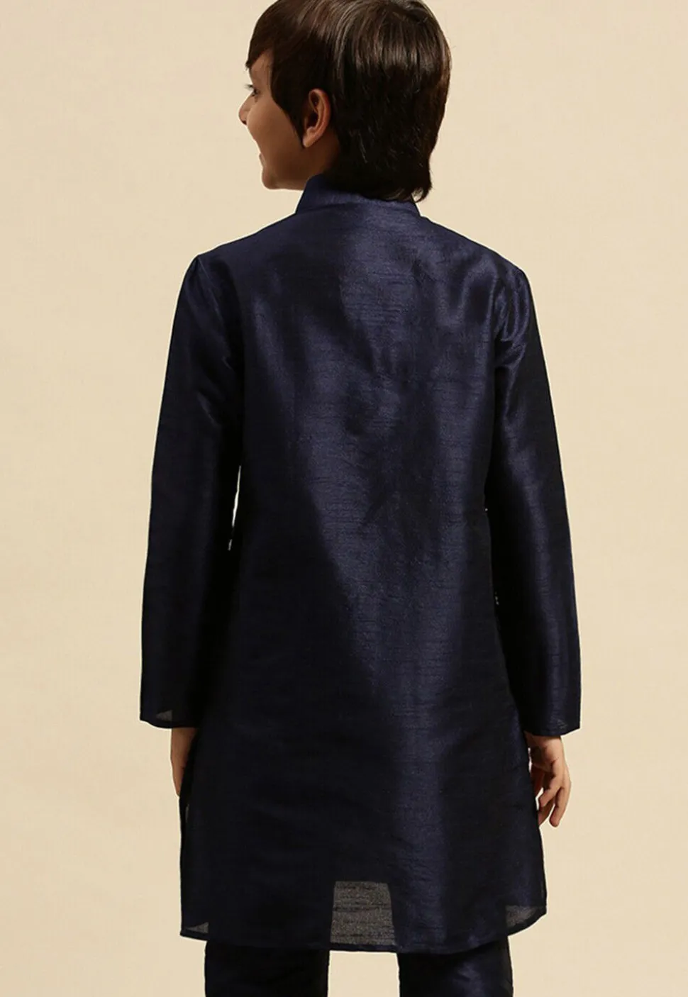 Solid Color Dupion Silk Kurta in Navy Blue