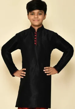 Solid Color Dupion Silk Kurta in Black