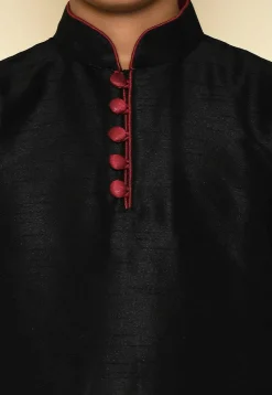 Solid Color Dupion Silk Kurta in Black
