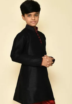 Solid Color Dupion Silk Kurta in Black
