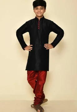 Solid Color Dupion Silk Kurta in Black