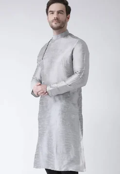 Solid Color Dupion Silk Kurta in Grey