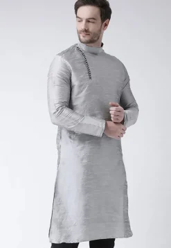 Solid Color Dupion Silk Kurta in Grey
