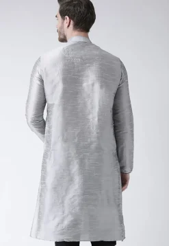 Solid Color Dupion Silk Kurta in Grey