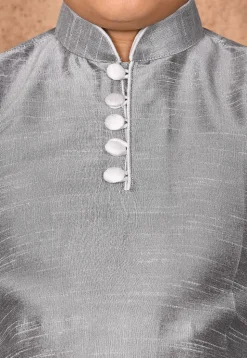 Solid Color Dupion Silk Kurta Set in Grey