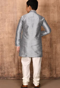 Solid Color Dupion Silk Kurta Set in Grey
