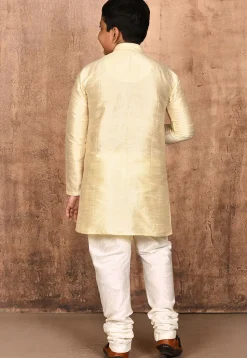Solid Color Dupion Silk Kurta Set in Light Beige