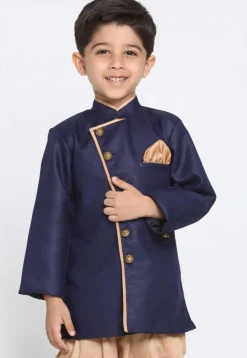 Solid Color Dupion Silk Kurta in Navy Blue