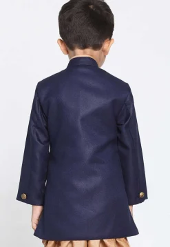 Solid Color Dupion Silk Kurta in Navy Blue