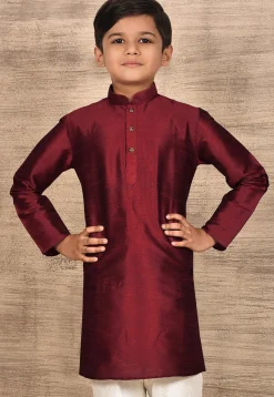 Solid Color Dupion Silk Kurta in Maroon