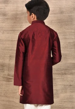 Solid Color Dupion Silk Kurta in Maroon