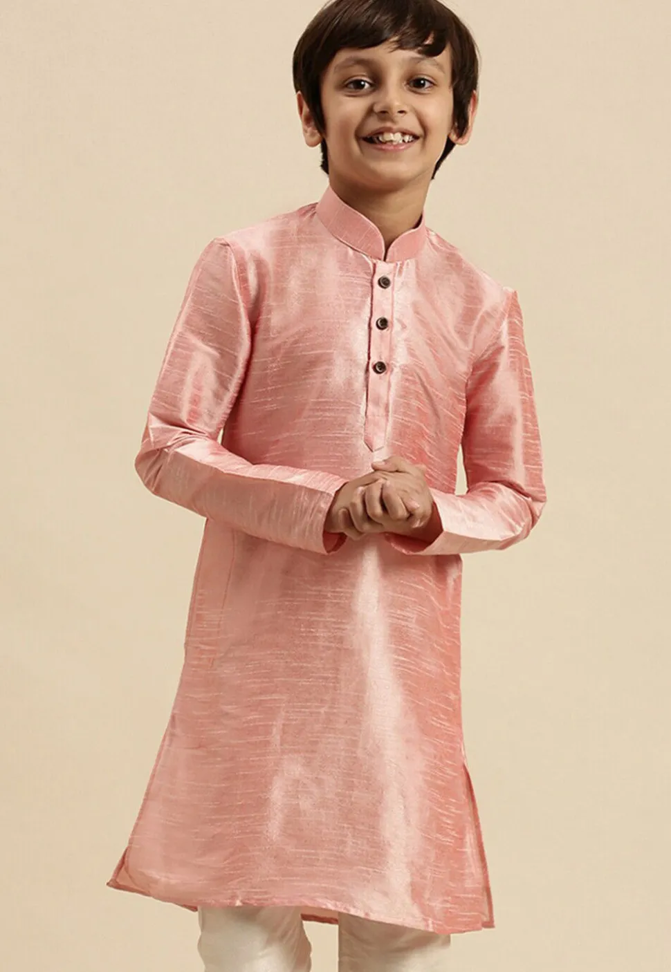 Solid Color Dupion Silk Kurta in Light Pink