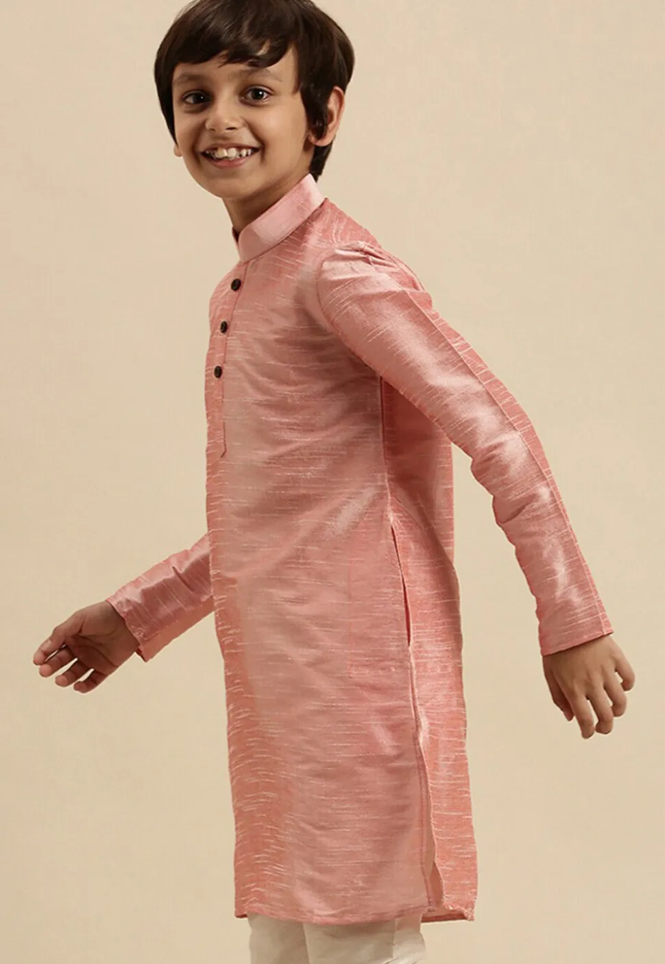 Solid Color Dupion Silk Kurta in Light Pink