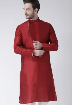 Solid Color Dupion Silk Kurta in Maroon