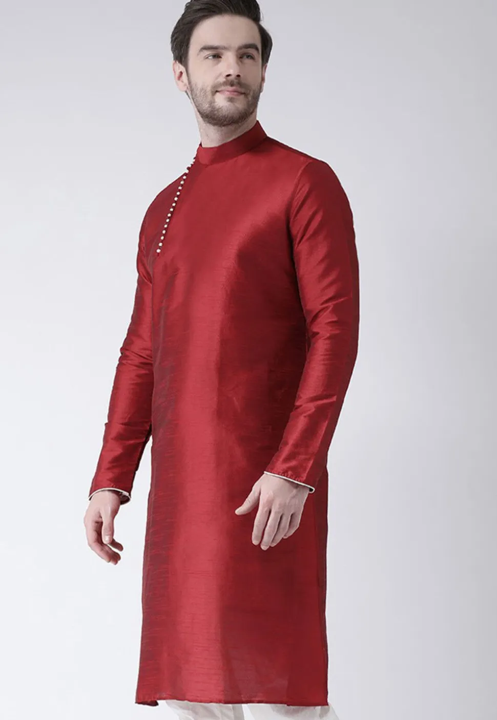 Solid Color Dupion Silk Kurta in Maroon