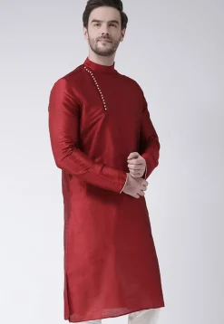 Solid Color Dupion Silk Kurta in Maroon