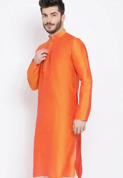 Solid Color Dupion Silk Kurta  in Orange