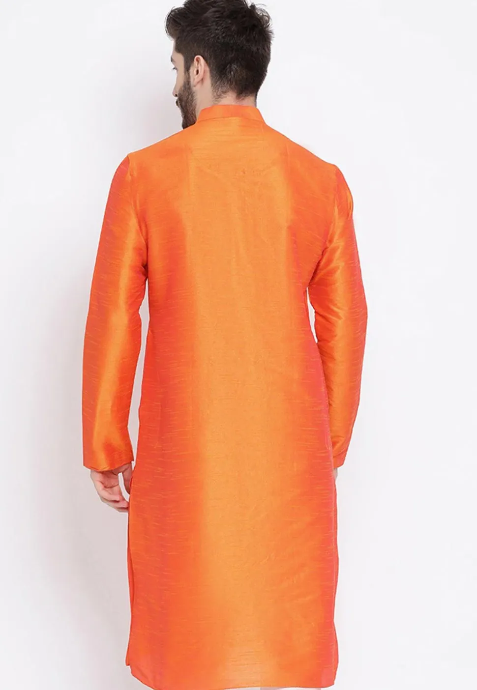 Solid Color Dupion Silk Kurta in Orange