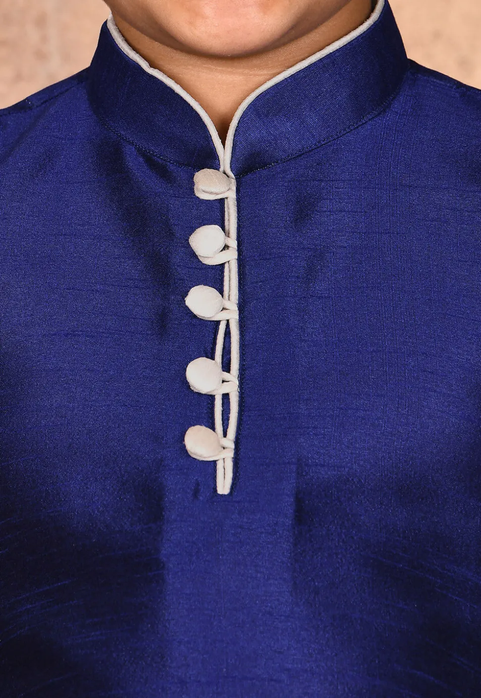 Solid Color Dupion Silk Kurta Set in Navy Blue