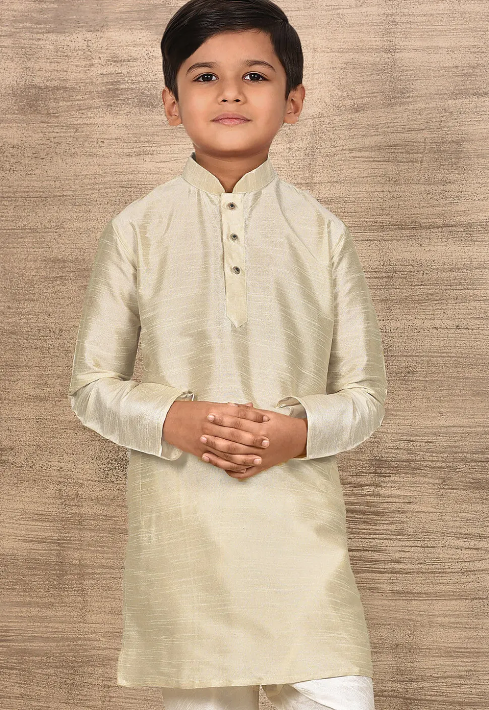 Solid Color Dupion Silk Kurta in Light Beige